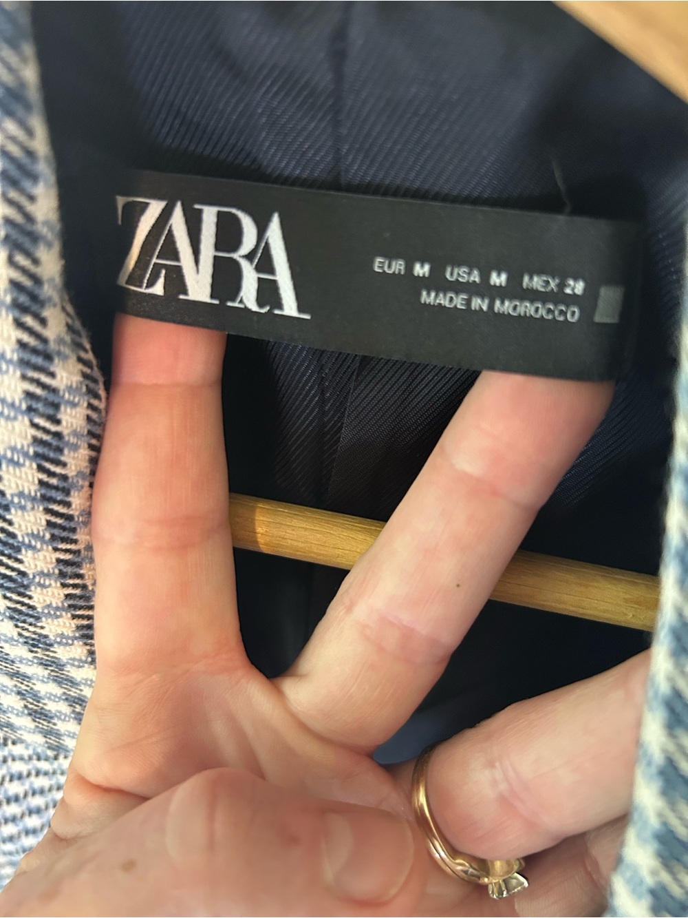 Zara Navy Blue & Ecru Houndstooth Double-Breasted Blazer Size Medium - Picture 5 of 5